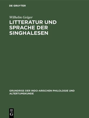 cover image of Litteratur und Sprache der Singhalesen